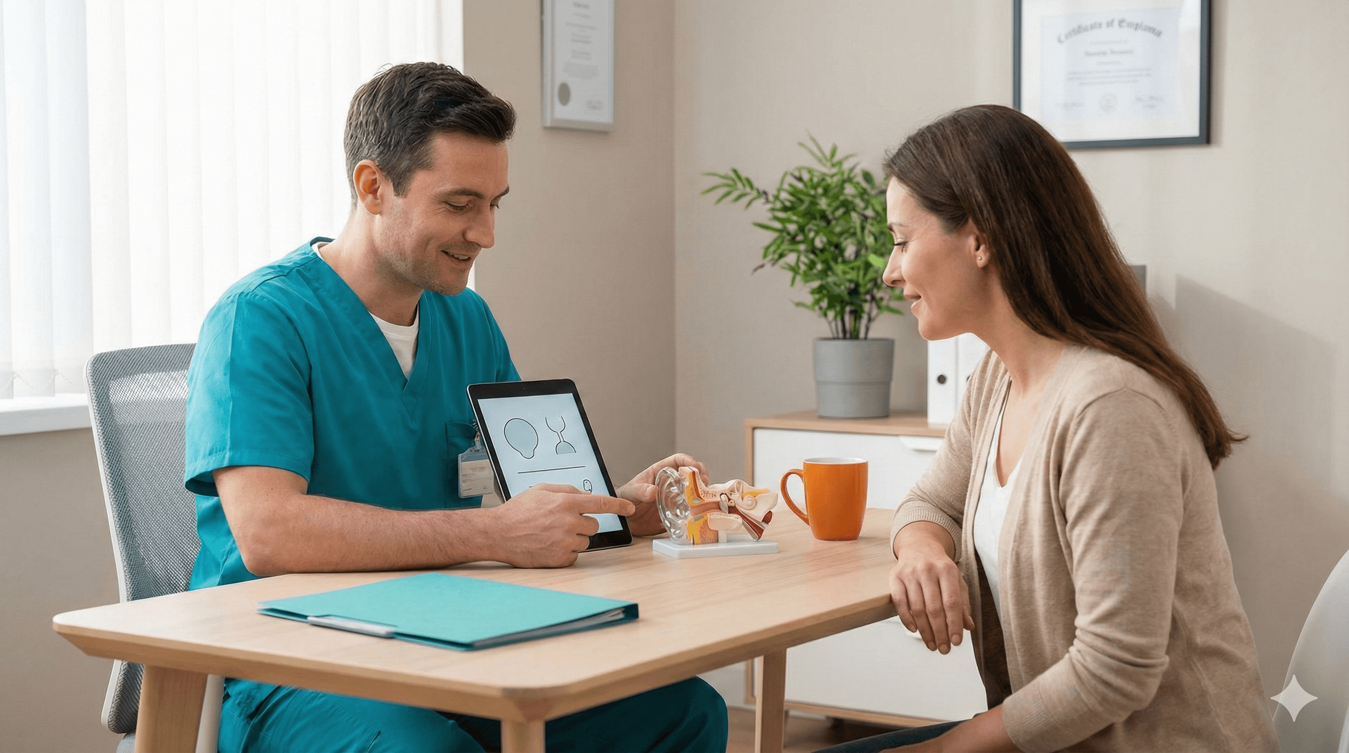 Provider explaining a treatment to a patient with a visual model.